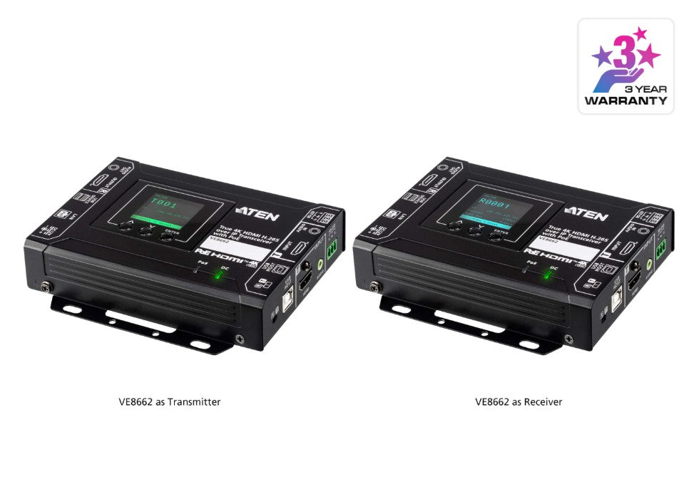 Aten True 4K HDMI H.265 over IP Transceiver with PoE, True 4K video, audio, USB, and RS-232 over Ethernet, Supports AV matrix switching and video wall Aten True 4K HDMI H.265 over IP Transceiver with PoE, True 4K video, audio, USB, and RS-232 over Ethernet, Supports AV matrix switching and video wall